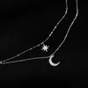 Colar de dupla camada de lua prata pura 2024 nova minoria feminina Luz de luxo de luxo de design de design de gola de colar