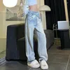 Jean pour femmes vintage Croix Croix lavée Femmes bleu clair 2024 Spring Streetwear Low Ward Casual Casual jambe Pantal