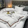 Bettwäsche -Sets 4 Stcs Leichte Luxus -Polyester -Baumwollblätter für Bett Vollfarbe Full Queen Kingsize