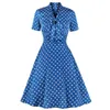 Sukienki imprezowe 2024 Fashion Polka Dot Sukienka dla kobiet Blue O Neck Ladiew Ladies Paty Retro Vintage 50s 60s Summer Vestidos