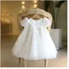 Abiti da battesimo battista ad alta vita vestito principessa bianco bambino di compleanno bambino fiore fiore di comunicazione personalizzata Q240507