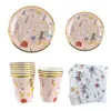 Einweg -Geschirr Feeny Party Tabelle Butterfly Princess Board Servietten Papt Cup Spirit Theme Kindergeburtstag dekorative Lieferungen Q240507