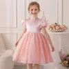 Robes de fille Elbcos 3-8Y Girl Girl Crew Crew Necolline Puff Short à manches longues Lace Lace Robe Holiday Princess Party Dressl2405