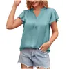 Blouses feminina Camisetas de manga curta de verão Moda moda simples de cetim de cetim temperamento comuter color sólida v colho de pescoço