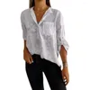 Women's Blouses Roll-up Sleeve Women Top Stylish Casual Shirt With Lapel Buttons Sleeves For Work Travel Parties Comfy Chic