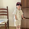 衣類セット子供たちの夏のスポーツセット韓国スタイルの男の子ルーズ2024ガールズカジュアルショートスリーブのTシャツソリッドショーツ