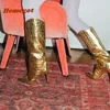 Stivali in pietra-glossy ginocchio lucido alto tacchi sottili dorati pungenti in inverno per femmina plus size 46