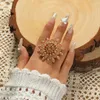 Cluster Rings Exaggerated Shiny Gold Color Adjustable For Women Pink Pearl Beads Champagne Rhinestoen Big Sun Flower Finger Ring Jewelry