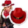 Chapeaux mode de cowboy de Noël chapeaux conduits en velours rouge lumineux et plume blanche santa chapeau femmes filles cosplay diadède du Nouvel An décor