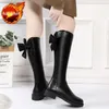 Botas calzado plano damas largos zapatos de eje de la rodilla de invierno para mujeres negras elegantes con tacones bajos impermeables en venta pu 39