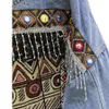 Ayualin lange mouw franje denim jas herfst vintage etnische appliques borduurwerk kwastje losse jas bovenkleding vrouwen 240423