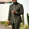 Luxus -Herrenanzug Set Kaunda Tuxedo Outfits Taschenhose Afrikanische ethnische Hochzeit Gentleman 2pcs Sets 240426