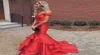 Modest 2020 Red Off Shoulder Two Pieces Mermaid Prom Dresses Long Sexy Ruffle Tiered Formal Dresses Party Evening Custom Made EN118040696