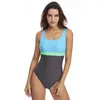 Women's Swimwear Sport One Piece Swimsuit Women Racerback Competition Patchwork Racing Swimming Suit For U-back Bath Suits XX-587