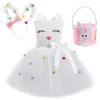 Girl's jurken Childrens Easter Rabbit Clothing Baby Girl White Rabbit Picture Jurk met Ear Bow Basket Childrens Halloween Animal Role Playing Setl240508