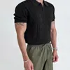 Мужские половые мужчины, жаккардовый топ, стильная вязаная рубашка с v nece для деловой повседневной одежды с коротким рукавом свободно подходит