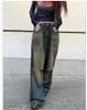 Femme Jeans High Street Vintage Torn Torn Spring / été 2024 Pantalon de boucle de ceinture personnalisé INS