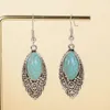 Charm Ethnic style earrings with turquoise hollow pattern Chinese style bohemian earrings