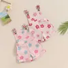 Rompers Little Girl Overalls Shorts Floral Print Pocket Front Sleeveless Suspender Jumpsuit med justerbar axelrem H240508