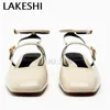 Lakeshi White Black Mary Jane Shoes Womens Heels Leather Square Toe Mule Womens Spring/Summer Low Boots Sandals Springback Womens 240426