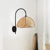 Muurlamp rattan weven Koreaanse stijl foyer slaapkamer leesverlichting armaturen E27 bol druppel zwart metaal