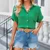 Blouses pour femmes Femmes Elegant Solid Blouse and Shirt Summer Summer Sleeve But Lown Collar Loose Tunics Luxury Chic Streetwear Tops 2024