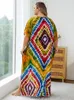 2024 Boheemse multicolor v nek losse kaftan jurk voor vrouwen zomer casual plus size batwing mouw vakantie lange jurk Q1464 240506