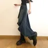 Юбки весна и летняя американская ретро -расстроенная нерегулярная джинсовая юбка длинная женщина с высоким талию