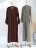 Etniska kläder ramadan eid kvinnor bomullslinne abaya kaftan kalkon islam muslim set klänning kebaya caftan marocain robe femme ensembles