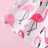 Kız Elbiseleri yürümeye başlayan çocuk kızarık flamingo allover pilili dekoratif oluk pijama pijamasl2405