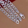 Pendant Necklaces Fashion Women Men 10MM Flat Chain Noble Sideways Silver Plated Necklace Wedding Jewelry High Quality N005