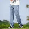NS春と夏の薄いジーンズメンズポケットリヨセルファブリック柔らかく通気性カジュアルパンツエラスティックウエストブルーグレーデニムズボンJ240507