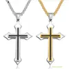 Collares colgantes Collar cruzado para hombres oro Sier Negro de acero inoxidable Cadena de joyería religiosa para mujeres