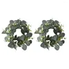 Bandlers en bougies de couronne verte réaliste Eucalyptus Ring Set Artificial Greenery Garland for Home Wedding Party Table Centorpiece