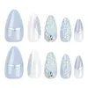 False Nails 24pcs Blue Sea Shells Fake Nail Patch 3D Ocean Series Design Almond False Nail Full Cover Wearable Press on Nails Tips for Girls T240507