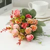 Flores decorativas 7 Fork 21head Silk Rose para Wedding Arch Christmas Wreath Decoration Home Room de Bonsai Pogray Prop Artificial