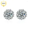 Boucles d'oreilles Stud Jecircon 0,5 carat Moissanite 925 Fleur argentée sterling pour les femmes japonais et coréen bijoux de l'oreille douce