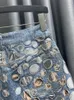 Deat 2024 Summer Womens Denim Leather High Waited Round Sequin Patch Work Bag Hip Blue Short Mini jupes 29L4143 240423