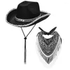 Berets Schal Paillettenkrempe Cowgirl Hat Bandana für Musikfestival Qualled With With