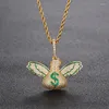 Подвесные ожерелья хип -хоп когти установка Cz Stone Bling Iced Out Flying Dollars Money Bag Bag для мужчин Рэппер Ювелирные изделия