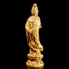 Sculptures Feng Shui Bouddha Décoration debout Guanyin Bodhisattva Huangyang Wood Statue en bois massif sculpture artisanat Culte