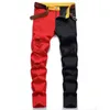 Jeans masculins 2022 New Mens Color Contrast Patchwork Ripped Jeans Men Straight Casual Denim Pantal