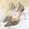 Sandals LEDP Women 9.5cm Beauty High Thin Heel Shoes Bottoms Glitter Pump Nude Black Patent Leather Pointed Toe Wedding Sexy 34-40