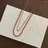 Chains 316L Stainless Steel Waterproof Golden Glittering Red Beads Two-Layer Collarbone Necklace Gentle Ladies Jewelry Creative Gift