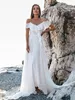 Simple Boho Beach A Line Murffon Robes de mariée Spaghetti Stracles de l'épaule des robes de mariée blanches modernes Sweep Train Backless Bride Vestidos de Novia CL3549