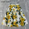 Arbeitskleider Maryyimei Mode Frauen Baumwolle ein Brauen Hemdkragen kurzärmelig gedrucktes Top Elegant A-Line-Halbrock zweiteilig