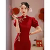 Abbigliamento etnico cheongsam toast abiti bordeaux cinese abito da sposa donna estate slim coda di pizzo in pizzo