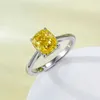 Anelli di banda S925 Anello d'argento 1.25 Cuscino zircone giallo con anello quadrato Edizione Fashion Edizione Gioielli con donne J240508