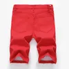 Summer Mens Jeans Shorts Plisos y agujeros Decretated Men Black Black Black Blue Red Denim 240507