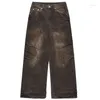 Jeans masculin vintage Baggy plissé pantalon de la jambe large lâche 2024 UNISE RETRO Retro Streetwear Hip Hop